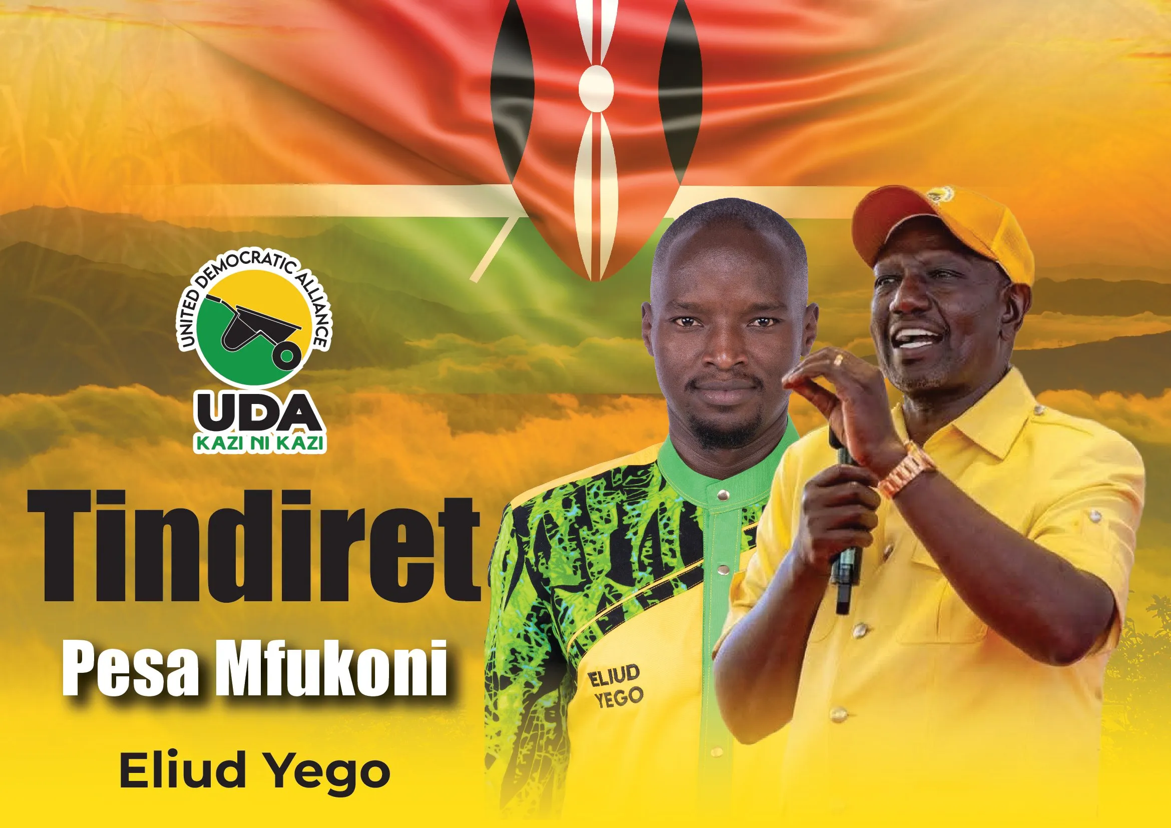 Eliud Yego with President William Ruto in a Tinderet campaign graphic